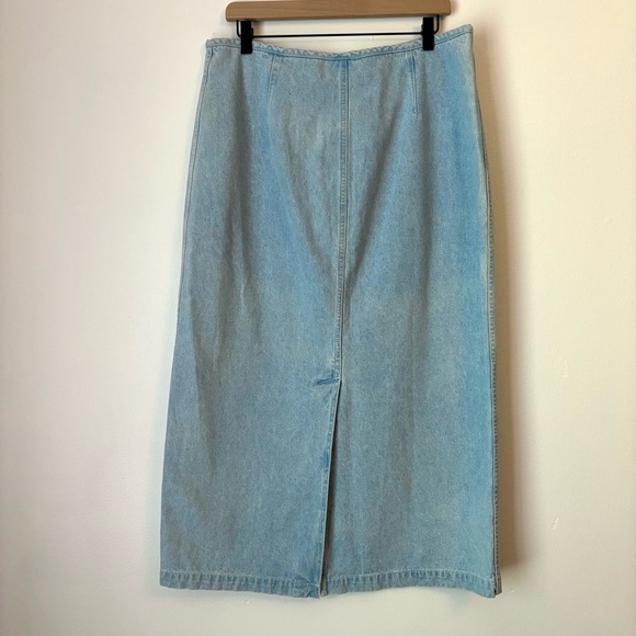 Vintage light wash long denim skirt 100% cotton 14 - Picture 2 of 9